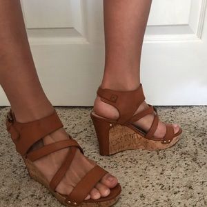 Summer leather sandals - 4 inch wedge